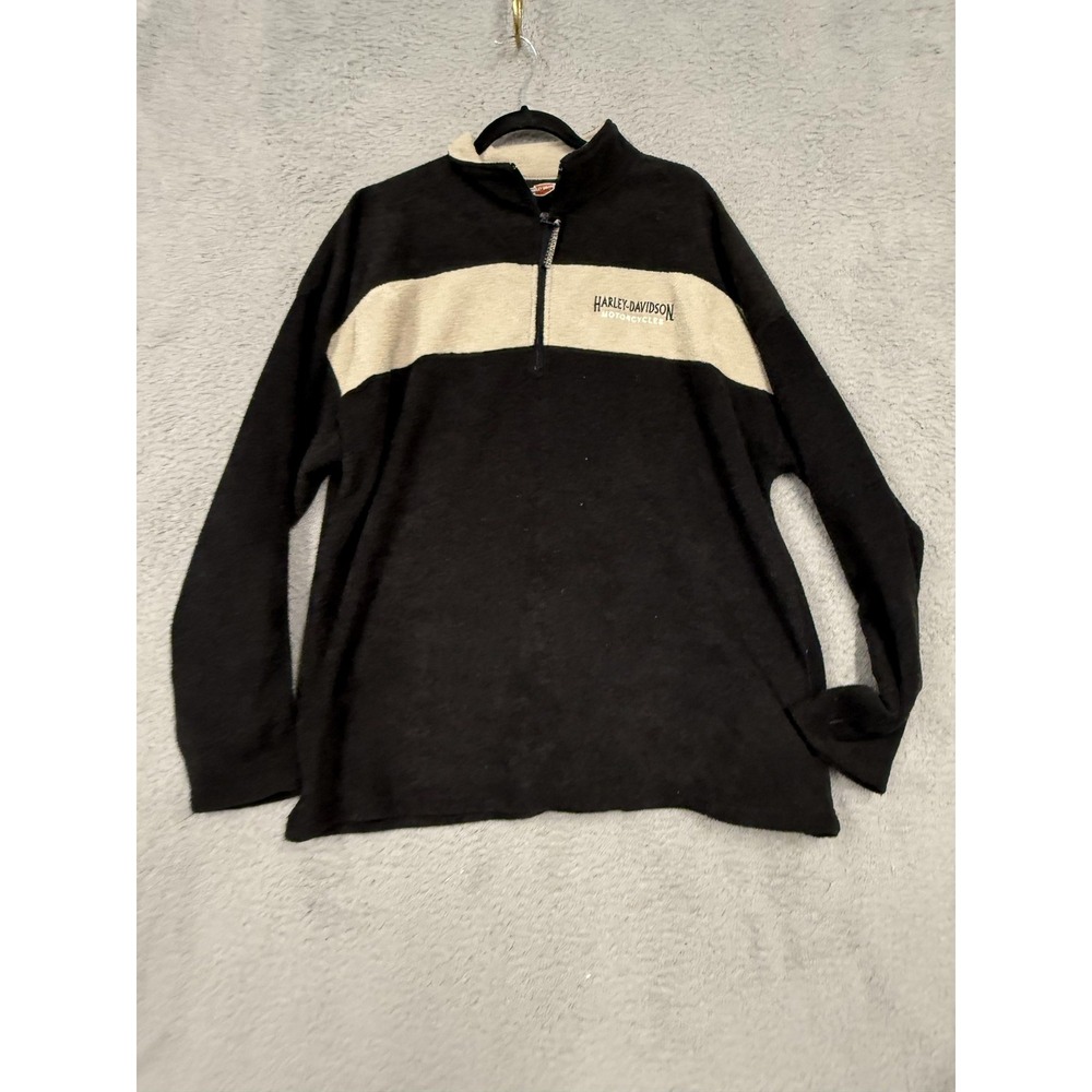 Harley-Davidson Pullover Mens XL Black Beige Half Zip Fleece Made USA Motorcycle